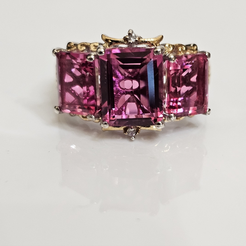 Radiant Orchid Quartz & White Zircon Ring Vermeil Platinum Sterling Silver Sz 7 - Picture 2 of 10